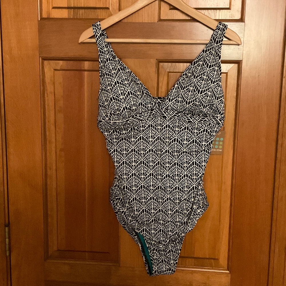 Title Nine Black and White Geometric One-Piece Swim